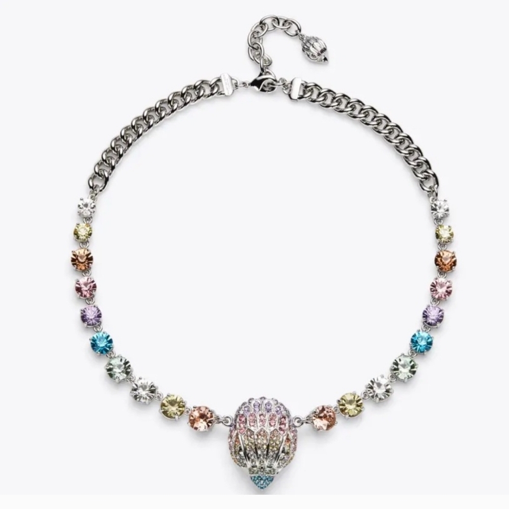 Kurt Geiger SILVER Large Signature Eagle Necklace w/ Rainbow Pave Crystals